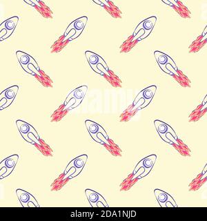 Rocket ship , seamless pattern on a yellow background. Stock Vector
