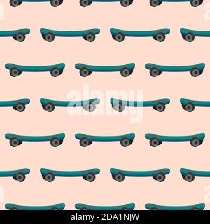 Blue skate , seamless pattern on a pink background. Stock Vector