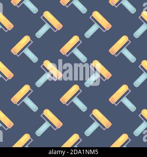 Clean paint roller , seamless pattern on a blue background. Stock Vector