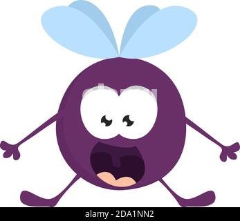 Scared purple mosquito ,illustration,vector on white background Stock Vector