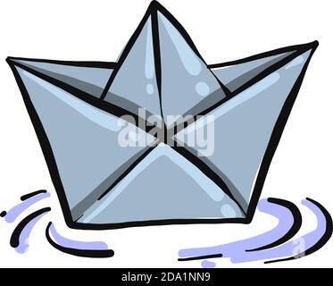 Blue paper boat , illustration, vector on white background Stock Vector