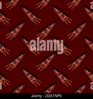 Red missile , seamless pattern on a red background. Stock Vector