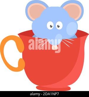 Mouse in a cup ,illustration,vector on white background Stock Vector