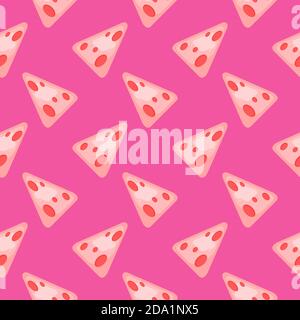 Pink cheese slices , seamless pattern on a pink background. Stock Vector