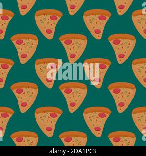 Pizza slices , seamless pattern on a green background. Stock Vector