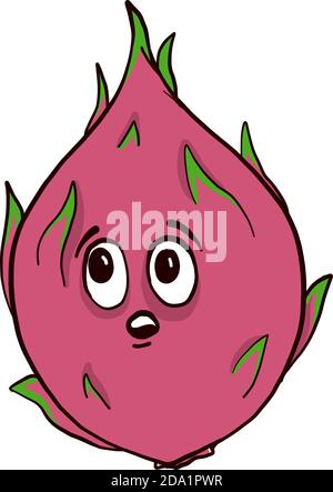 Sad dragon fruit , illustration, vector on white background Stock Vector
