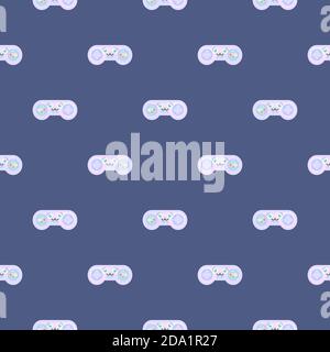 White joystick , seamless pattern on a blue background. Stock Vector