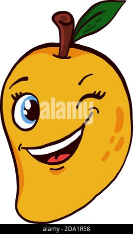 Winking mango ,illustration, vector on white background Stock Vector