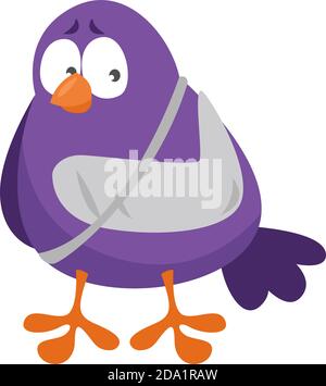 Bird with broken wing ,illustration, vector on white background Stock Vector