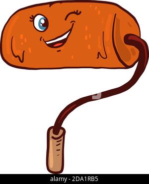 Orange paint roller ,illustration, vector on white background Stock Vector