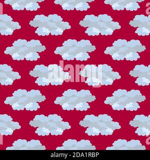 White clouds , seamless pattern on a red background. Stock Vector