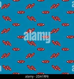Sausage slices , seamless pattern on a blue background. Stock Vector