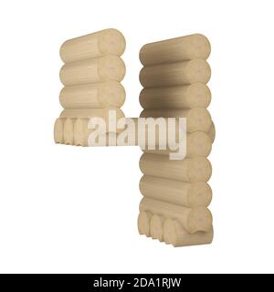 construction of rounded timber in the figure of number 4 isolated. 3d rendering Stock Photo