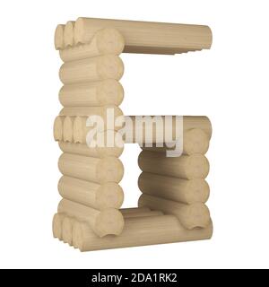 construction of rounded timber in the figure of number 6 isolated. 3d rendering Stock Photo