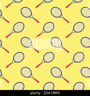 Tennis racket, seamless pattern on a yellow background. Stock Vector