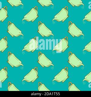 Green teapot , seamless pattern on a blue background. Stock Vector