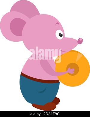 Pink mouse, illustration, vector on white background Stock Vector