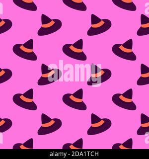 Witch hat , seamless pattern on a pink background. Stock Vector
