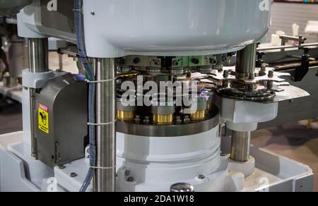 High speed can seamer machine. Aluminum can sealing machine Stock Photo