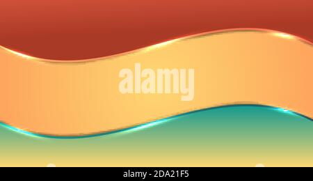 Abstract brown and green gradient wave stripes with glow lighting effect on yellow background space for your text. Vector illustration Stock Vector