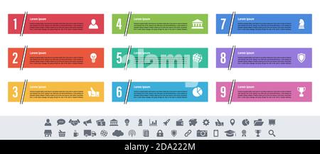 Infographic design business concept vector illustration with 9 steps or options or processes represent work flow or diagram or web button banner Stock Vector