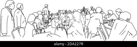 many business people in meeting room vector illustration sketch doodle hand drawn with black lines isolated on white background Stock Vector