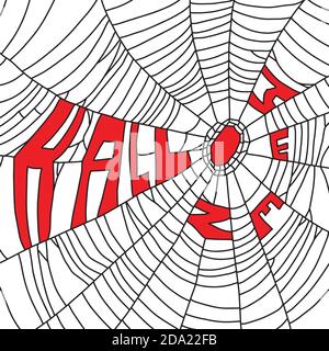 spider web with the red word Halloween vector illustration sketch doodle hand drawn with black lines isolated on white background Stock Vector