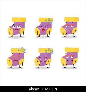 Cartoon character of baby purple socks with sleepy expression Stock Vector
