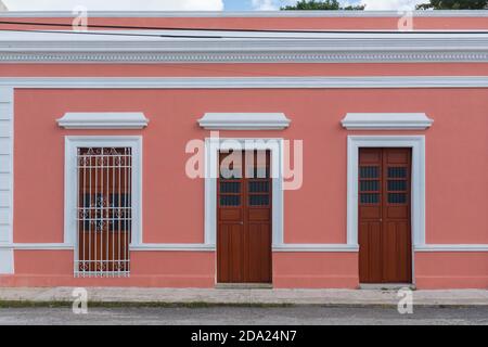 Old decayed facade of a house, Historic center, Merida Mexico Stock Photo