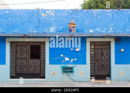 Old decayed facade of a house, Historic center, Merida Mexico Stock Photo