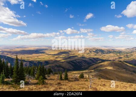 Dramatic Montana landscape as seen from the north ridge below the summit of Highwood Baldy, Highwood Mountains, Montana, USA. Stock Photo
