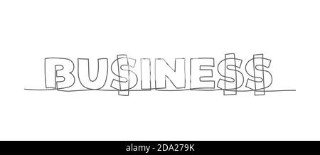 Business lettering One line drawing Vector business in line style on white background Stock Vector