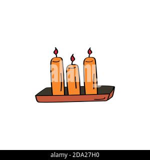Candles in holder. Candlestick icon. Doodle vector icon Stock Vector