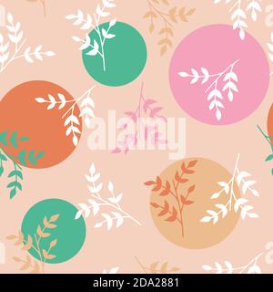 Vector seamless pattern with small branches and circles. Can be used for holiday giftwrap, fabric, wallpaper, stationery, packaging. Stock Vector