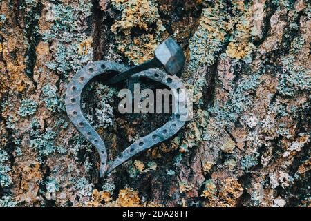forged heart and nail, love valentine grunge concept, Stock Photo