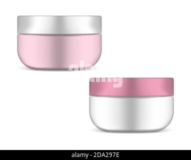 Face cream round jar with screw cap, realistic illustration. Cosmetic skincare product container, vector template Stock Vector