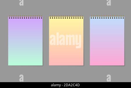 Colored blank notepad sheets. Grident Notebook. Isolation vector objects on gray background. Stock Vector