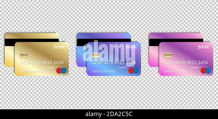 Flat design credit cards set isolated on transparent background. EPS 10 Stock Vector