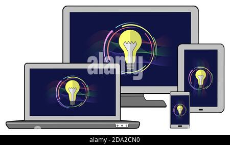 Innovation concept shown on different information technology devices Stock Photo