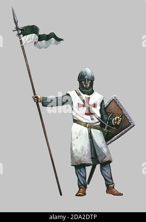 Medieval crusader. Templar knight. Historical illustration. Stock Photo