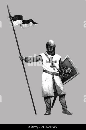 Medieval crusader. Templar knight. Historical illustration. Stock Photo
