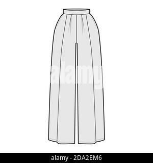 Pants skirt culotte gaucho technical fashion illustration with ankle floor length, oversize silhouette, side zipper. Flat bottom template front, grey color style. Women, men, unisex CAD mockup Stock Vector