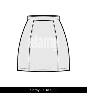 Midi Skirt Technical Fashion Illustration Denim Pencil Skirt Fashion Flat  Sketch Template Midi Lengths Silhouette Front And Back Pockets Front Slit  Front Back View White Cad Mockup Stock Illustration  Download Image