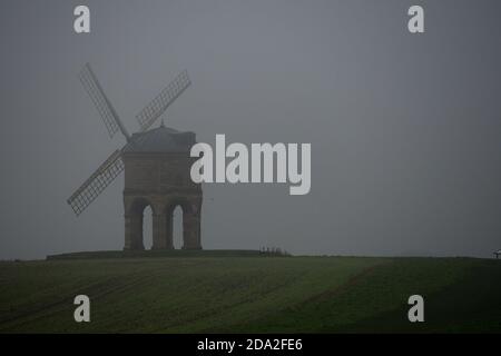 Dense fog surrounds Chesterton Windmill, Warwickshire. Stock Photo