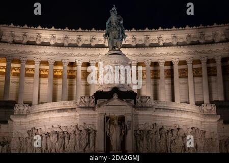 Altar of the Fatherland - Victor Emmanuel II Monument at night in Rome, Italy Stock Photo