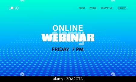 Webinar vector template. Abstract blue halftone dotted minimal background. Mock up for busines conference announcement Stock Vector