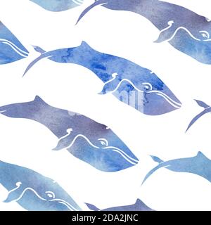 Watercolor whales seamless pattern Stock Vector