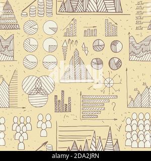 Doodle Diagrams, Graphs and Charts seamless vector pattern Stock Vector