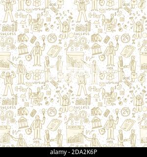 Business People seamless Doodles. Hand drawn Vector pattern Stock Vector