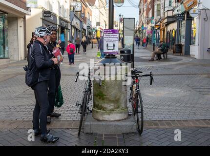 Windsor, Berkshire, UK. 7th November, 2020. Cyclists were out in force in Windsor today. Windsor was much busier today on the third day of the new Covid-19 Coronavirus lockdown. A lot more shops and cafes were open than during the first lockdown. Credit: Maureen McLean/Alamy Stock Photo